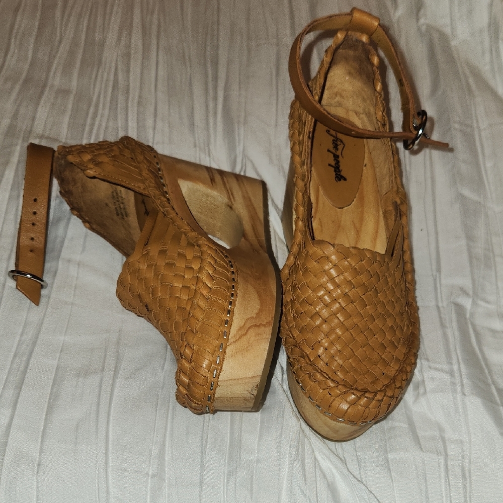 Free People Tan Platform Shoes with Woven Design